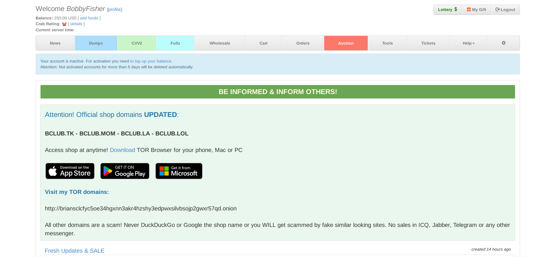Briansclub Market Frontpage