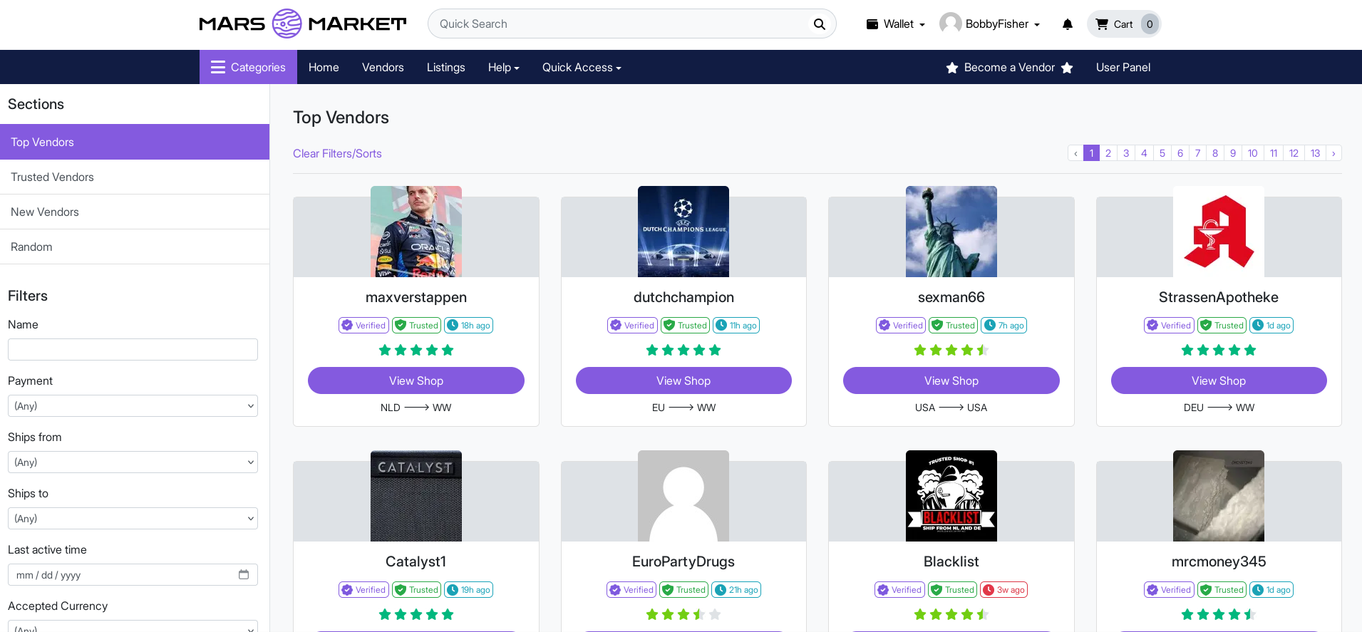 Mars Market Frontpage